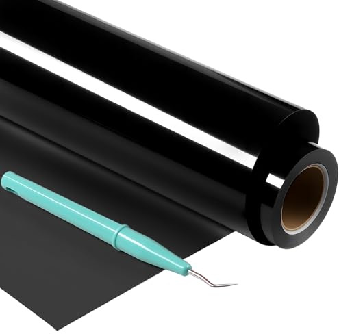 HTVRONT HTV Roll Heat Transfer Vinyl - 12 x 25ft Black Iron on Vinyl for T-Shirts, Easy to Weed & Transfer HTV Vinyl - Compatible with All Cutting Machine