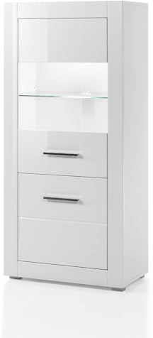 Furn.Design Vitrine in weiß Hochglanz, Wohn- und Esszimmer Vitrinenschrank halbhoch 65 x 142 cm, Carrara