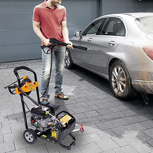 420cc Petrol Pressure Washer Garden Jet Wash Machine, 7.5HP 9L/min High Power Jet Cleaner Tool, 30 meter Hose, 5 Spray Nozzles, for Patio and Car Jet Portable Driveway Garden Car