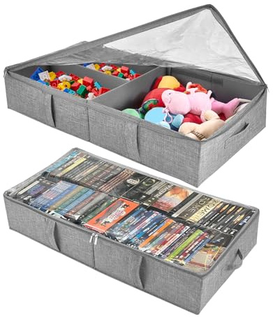 Underbed Storage Bags 2Pack, Under Bed Storage Box with Reinforced Handle and Lid, Sturdy Sidewalls/Bottom for Clothes, Bedding Thick Fabric with Clear Window
