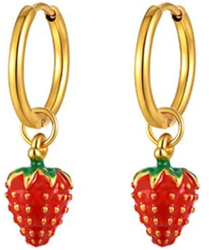 HIJONES Damen Erdbeer-Frucht-Ohrringe Personalisierter Edelstahl-Ohrschmuck Rot