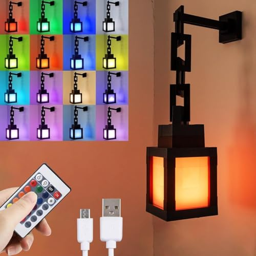 Aslanka 3D Pixel Laterne als Nachtlicht – USB-wiederaufladbare Nachtlampe – 16 Farben, LED-Lichtschalter & Fernbedienung – Wandmontage, ideal Kinderzimmer, Spielzimmer Jungen
