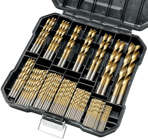 Lot de 99 forets (1/16-3/8), pointe en acier à haute vitesse avec revêtement en titane pour fer, alliage d'aluminium, cuivre, bois, plastique avec boîte de rangement