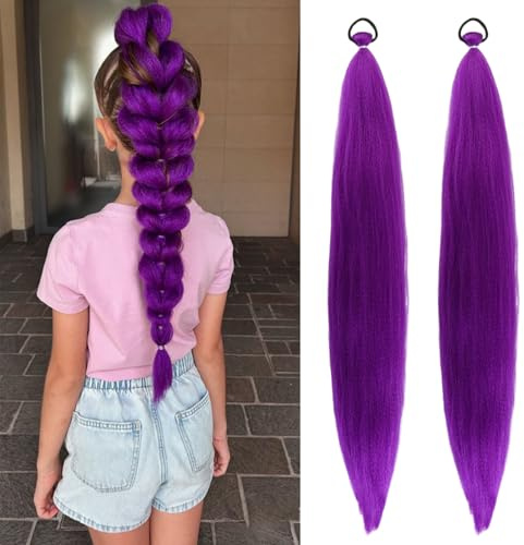 ZXTGBQ 2PCS Rajout Cheveux Tresses Violet, 26 pouces Extension Cheveux Violet, Purple Braiding Hair Extensions, Meche Violette Chéveux Pour Bals Masqués, Cosplay, Scène, Halloween, Noël, Carnaval