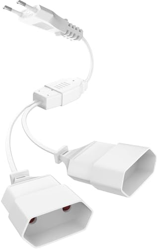 2M Stromkabel Netzkabel Verlängerungskabel, 2-in-1 Eurostecker Verlängerung Typ-C-Stecker Eurostecker auf Doppel Typ-C Euro Buchse, 2,5A/250V Flachstecker Verlängerung für Monitor, Beamer, Lampen