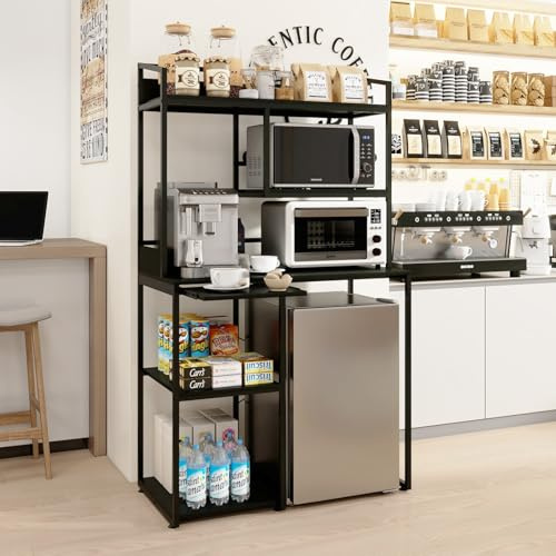 PUNCIA Étagère de Cuisine Bar à Café avec Plan de Travail de 87 cm Hauteur Support pour Micro-Ondes Table d’Appoint à Étagères Ouvertes Support de Bar pour Salon Dortoir Appartement (Noir)