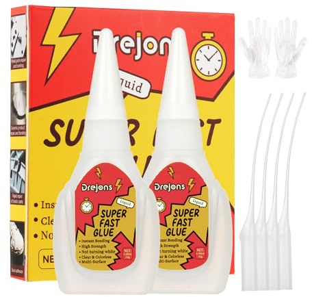 Super Glue Gel, Clear Glue Fast-Drying Thin & Strong Adhesive Superglue for Plastic, Wood, DIY Craft, Leather, Metal & Ceramic 0.35 oz * 2 Pack