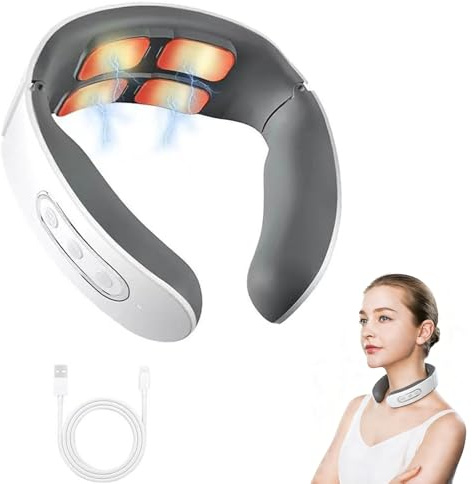 Nackenmassagegerät, 11-in-1 Neck Heating Massager, Nackenmassagegerät mit Wärme, Kabellos Tragbares Massagegerät Nacken Schulter, 6 Modi & 9 IntensitäTsstufen für Nackenentspannung,Zuhause,Büro,Reise