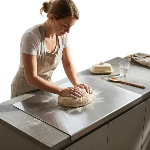 Planche à Découper Inox avec Rebord, 40 x 30 cm Plaque Inox Cuisine Plan de Travail, Protege Plan de Travail Cuisine avec Bord D'arrêt, Planche à Pétrir Inox pour Cuisine, Bar, Restaurant