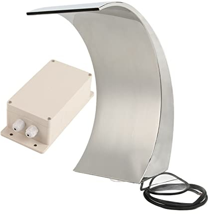 Fuente de cascada de acero inoxidable para piscina, con luz LED curva y redondeada para jardín, paisajismo y parque infantil.