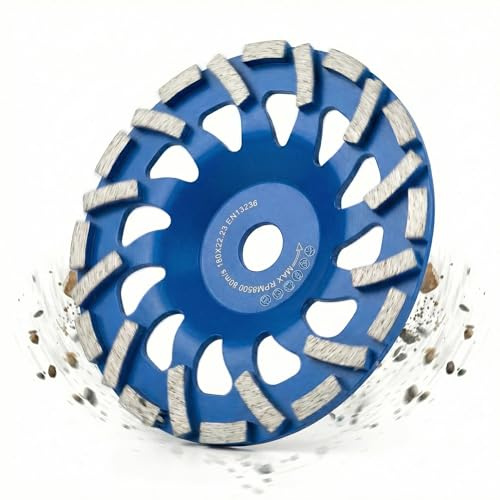 Diamant Schleiftopf 180mm × 22,23mm, Topfscheibe (Blau) | Beton schleifscheibe 180mm für Schleifarbeiten mit Beton und harten Baustoffen Granit Naturstein Estrich Putz Marmor