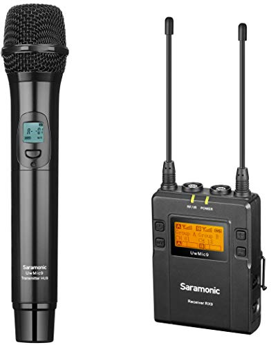 Saramonic UWMIC9 UHF Wireless Handheld Microphone System with Handheld Mic with Transmitter, Receiver Unit with Camera Mount & XLR/3.5mm Outputs