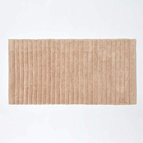 HOMESCAPES Cotton Ribbed Spa Style Beige Bath Mat, 100% Cotton Ultra Absorbent, Washable at Home