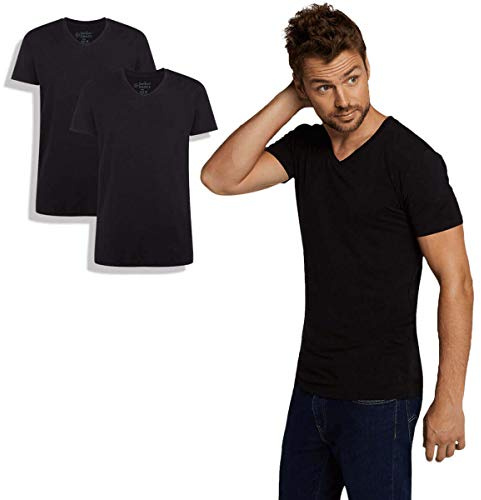 Bamboo Basics - Herren Bambus T-Shirt - Velo - V-Ausschnitt - 2er-Pack - Extra weich und Atmungsaktiv - Weiß - S-XXL