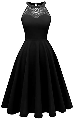 Schwarzes Kleid Damen Abendkleider elegant für Hochzeit festliches Kleid Jugendweihe Brautjungfernkleider Cocktailkleid Black L