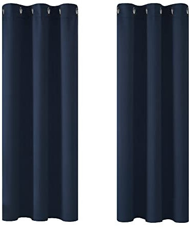 Deconovo Verdunkelungsgardinen Blickdichte Vorhänge mit Ösen Dicke Thermovorhang Kälteschut Hitzeschutz, 138x107cm(HöhexBreite), Dunkelblau, 2er Set