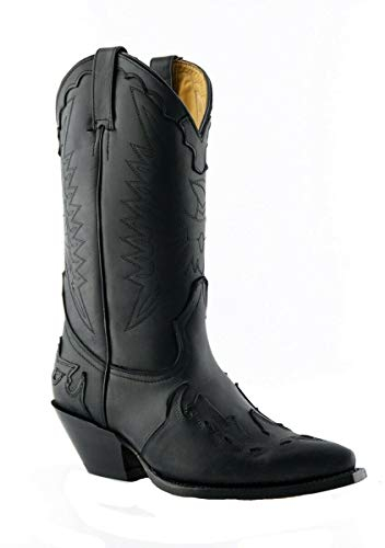 Grinders Arizona Hi Stivali Unisex di Pelle Nera con Tacco Cubano da Ballo Stile Cowboy 9