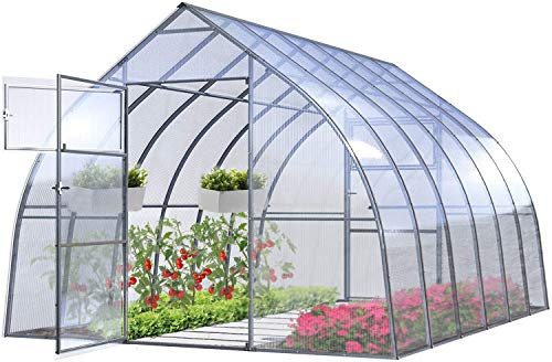 Serre de Jardin Polycarbonate Drop 3x12m de 36m² Cadre de Acier Galvanisé avec Panneaux Transparent 4mm - Modèles et Tailles Diverses