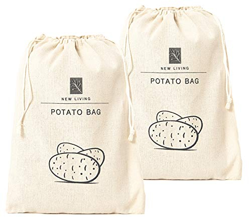 Paquete de 2 bolsas de patatas | 26 x 38 cm | Materiales de lino orgánico | Producto ecológico | por New Living | Bolsa de almacenamiento de alimentos |