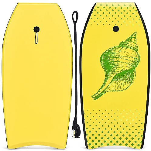 DREAMADE Bodyboard mit 90 cm Sicherheitsleine, bis zu 85kg belastbar, Surfbrett aus XPE & HDPE &EPS, Surfboard für Erwasche & Kinder ab 14, 105x51x6cm (Gelb)
