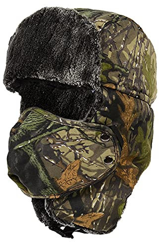 AIDIER Herren & Damen Winter Trapper Hut mit Mundabdeckung Fell Ohrenklappen Trooper Hut Winddicht Wasserdicht Ushanka Hut für Outdoor, grün, One size