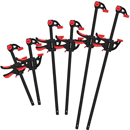 MAXPOWER 6 pezzi Morsetti da Falegname Set 150mm/300mm/600mm Morsetti Per Legno Morsetti Per Barra a Cricchetto Forza di Serraggio Massima 100kg/220LBS