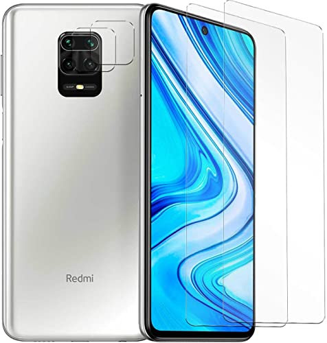 Verco Pellicola protettiva in vetro temperato per Xiaomi Redmi Note 9 Pro, set risparmio 4 in 1, 2 pellicole protettive per display, 2 pellicole protettive per fotocamera Redmi Note 9 Pro