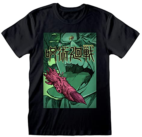 Jujutsu Kaisen T-Shirt Finger Licking schwarz/grün, Bedruckt, 100% Baumwolle.