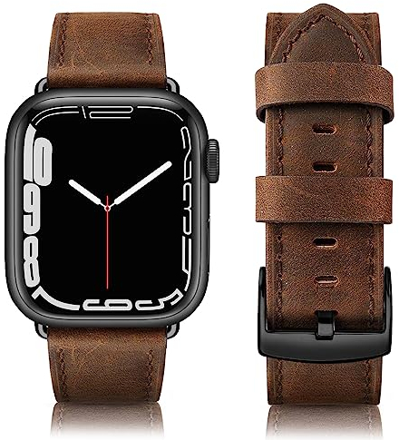 EDIMENS Bracelet en cuir compatible pour Apple Watch 45 mm, 44 mm, 42 mm,Pour homme et femme,En cuir souple de qualité supérieure,Pour Apple iWatch SE série 7 6 5 4 3 2 1, 45MM, Cuir, No Gemstone