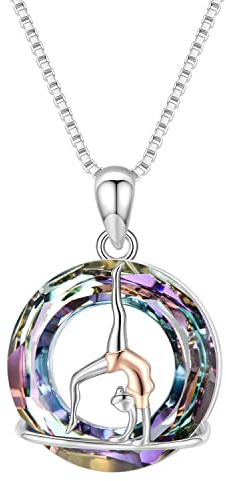 TwoAnts Gymnastik Halskette 925 Sterling Silber Turner Team Halskette mit Kristallanhänger Gymnastik Schmuck Geschenk für Frauen Teenager Mädchen
