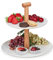 Relaxdays Soporte Tartas, 2 Pisos, Plástico y Madera, Bandejas Redondas, Pasteles, Cupcakes o Quesos, Blanco y Natural, 24 x 25 cm