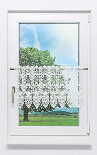 Plauener Spitze Scheibengardine Blütenmedaillon (Bx H) 64cm * 42cm weiß