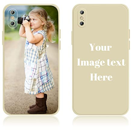 AnNengJing Custom Soft Liquid Silicone Cases Full-Body Protective Personalized Photo Name Text Logo Phone Cover for iPhone Xs Max Beige