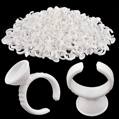 300 PCS Lash Extension Glue Ring, 2 Slots Lash Glue Holder Sticker, Glue Cup Pallet, Glue Cup for Lash Tech, Lashes Ring Holder, Nail Art Ring Cup, Eyelash Extensions Supplies white