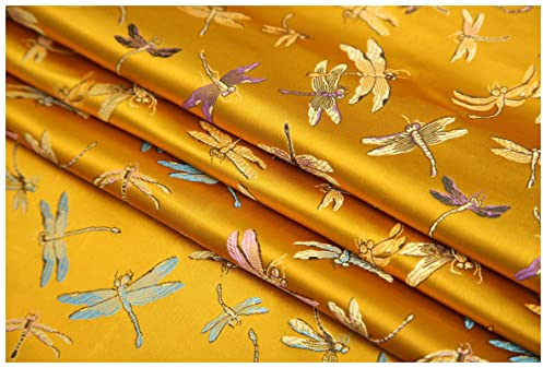 NAKAN Bunt Libelle Jacquard Brokat Stoff 90cm Breit Meterware Für Bekleidung Handarbeit Taschen Kissen Cheongsam(Color:Orange Gelb)