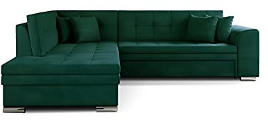 ALTDECOR Ecksofa Links mit Schlaffunktion und Bettkasten mit Gasdruckfeder, Polstercouch in L-Form Links angeordnet, rückenecht gepolstert, ideal als Gästebett - PIERA 260x205x80 cm Grün