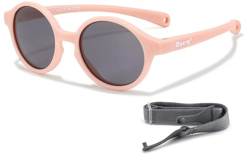 Maesy - Baby Sunglasses Noah - 0-2 Years - Flexible Bendable - Adjustable Elastic Band - Polarised UV400 Protection - Boys and Girls - Oval (Light pink)