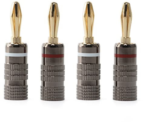 YiBiChin 4mm Banana Plugs 2 Pairs/4 PCS, 24K Gold Plated, Dual Screw Lock Speaker Plug Connector for Amplifier HiFi AV Receiver (2 White and 2 Red)