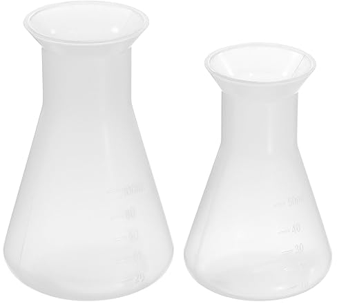 PATIKIL 50,100ml Plastic Erlenmeyer Flask, 2 Pack Wide Mouth Conical Flask for Laboratory, Clear