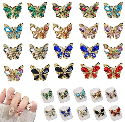 Butterfly Nail Charms,20PCS Gold Metal Crystal Butterfly Nail Rhinestones Charms,Butterfly Nail Gems and Charms Nail Art Accessories for Nail Art Design Decorations DIY Crafts