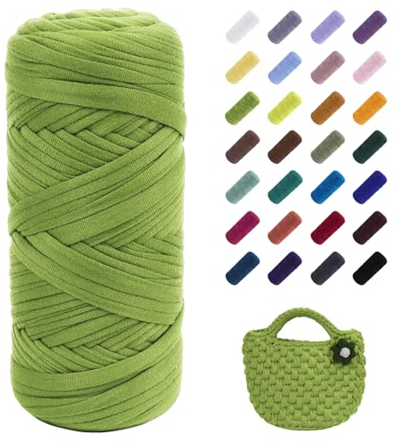 Uiopa Fil Crochet pour Sac, 200g/60m Fil Polyester Chunky Tshirt Yarn, Laine Tshirt Crochet Trapilho pour Sacs, Paniers, Tapis, Bricolage, Artisanat (Fruits Verts)