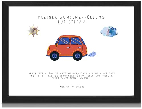 MilaBoo® personalisiertes Geldgeschenk Auto I besonderes Poster Geschenk mit ausgestanzten Motiven