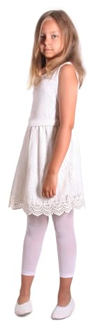 looksy Mädchen 7/8 Länge Fußlose Strumpfhose für Rock Kleid Tunika Dünne Leggings für kleine Dame Modische Kinder Ballett Gymnastik Schulhose, Alice, Bianco 134/140 cm (9/10 Jahre)