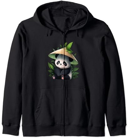 Panda Bear Bamboo Hat Conical Hat Straw Cap Panda Lover Zip Hoodie