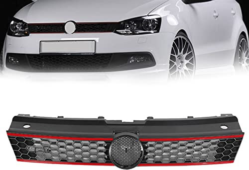 Kühlergrille Für VW Für Polo 6R 2009 2010 2011 2012 2013 2014 Auto Front Oberer Grill GTI Stil Waben Racing Grills (Color : Red Line)