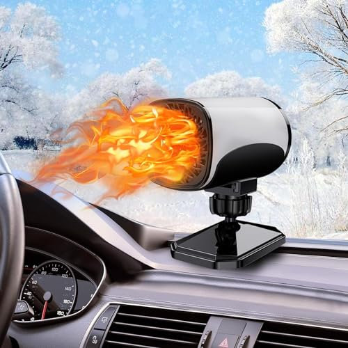 YOUNLEN Riscaldatore per Auto,Riscaldamento Auto Portatile 12V 150W, Ventola di Riscaldamento E Raffreddamento, con Presa Accendisigari, Base Girevole A 360 Gradi,Disappannante E Sbrinamento.