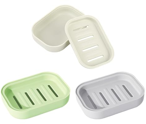 Lot de 3 porte-savon avec trou de drainage, porte-savon, porte-savon, porte-savon, porte-savon, porte-savon, porte-savon, protection de savon, facile à nettoyer, empêche le savon boueux.