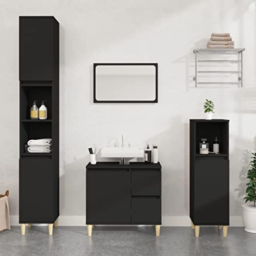 Tino Tech Armoire de salle de bain, sous vasque, meuble haut, design pratique, aspect soigné et distinctif, montage facile à nettoyer, noir, 65 x 33 x 60 cm