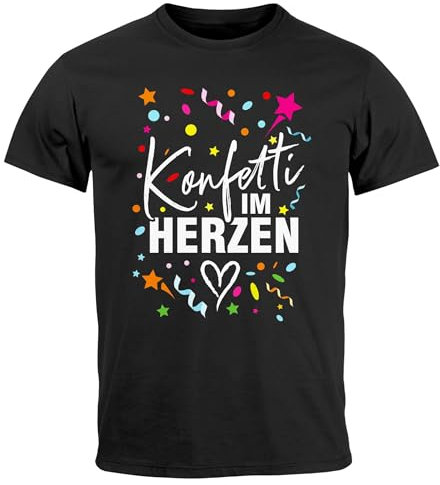 MoonWorks® Herren T-Shirt Fasching Karneval Konfetti im Herzen Kostüm-Ersatz Verkleidung Faschingskostüme Männer Funshirt Variante 1 schwarz 5XL
