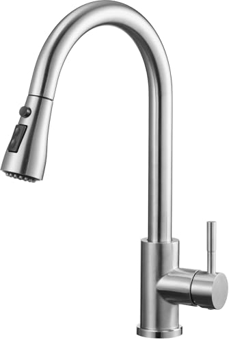 Kitchen Sink Taps Mixer with Pull Out Spray,360° Rotatable Single-Lever Kitchen Mixer in Stainless Steel, High Pressure Kitchen Faucet, 3 Spary Mode Kitchen Mixer Tap,Polished Chrome